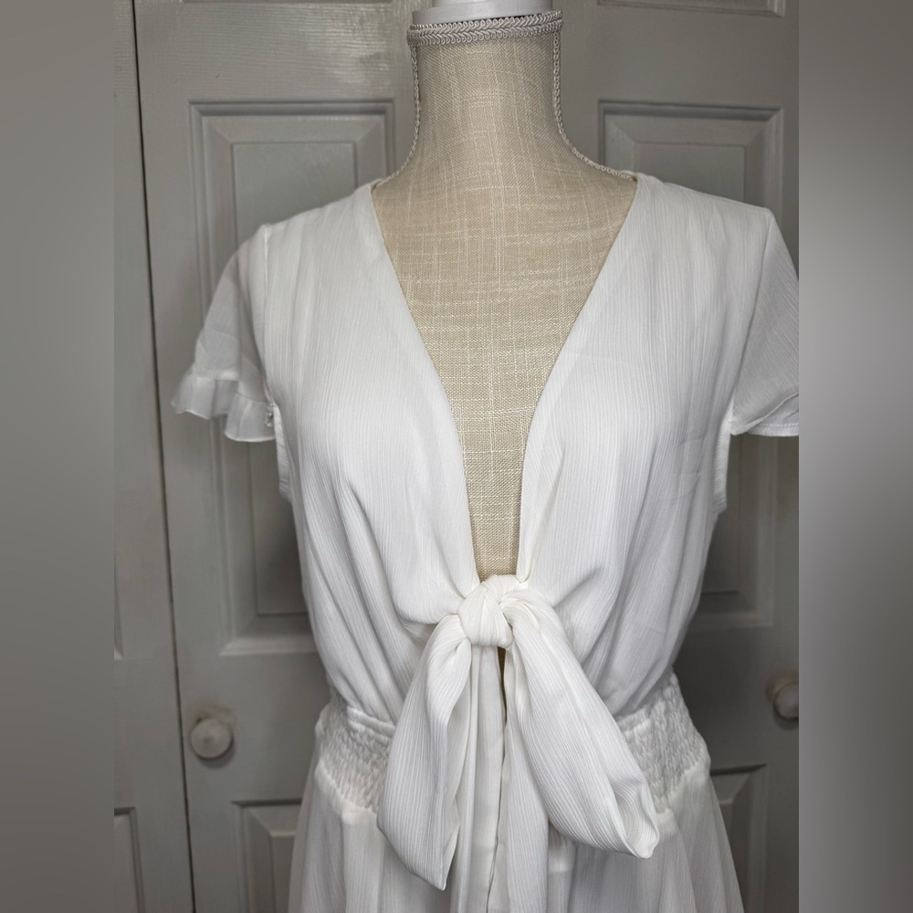Tie-Front Mini Dress with Smocked Waist L - Picture 5 of 10